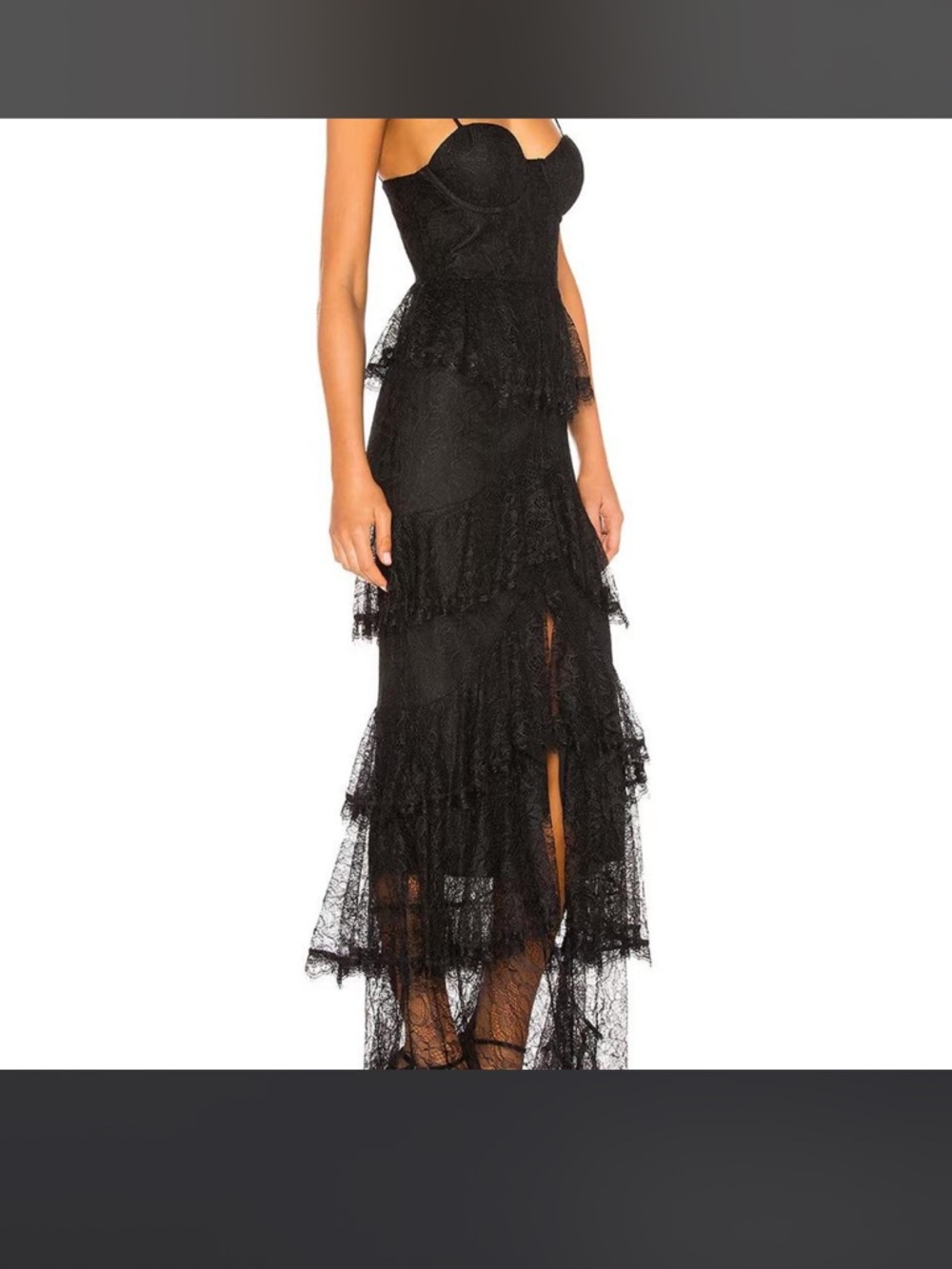 Black Lace Tiered Dress with Corset Bodice